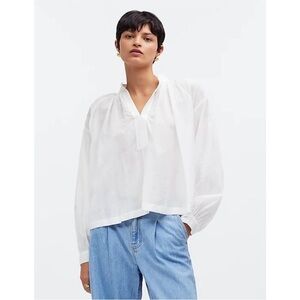Madewell shirred long sleeve lightweight flowy blouse cotton white M new - flaw
